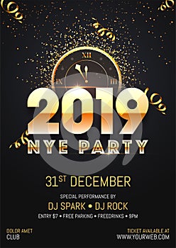 Creative 2019 NYE (New Year Eve) Party template or flyer design