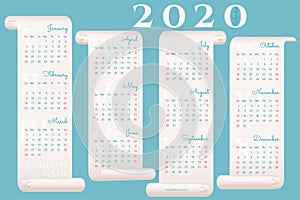 Creative 2020 wall calendar on four parchments