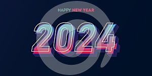 Creative 2024 happy new year celebration greeting card design template in neon light and technology concept.