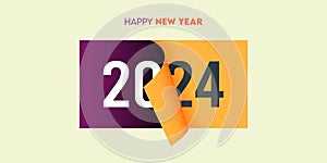 Creative 2024 happy new year celebration greeting card design template in page peel style.