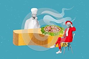 Creative 3d photo artwork graphics collage painting of satisfied old lady enjoying delicious chef pizza isolated drawing