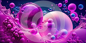 Creative abstract background of soapy purple color with bubbles, refracting colors and tones. Blue, pink and violet water soap.