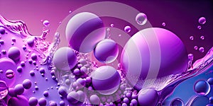 Creative abstract background of soapy purple color with bubbles, refracting colors and tones. Blue, pink and violet water soap.
