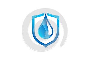 Creative Abstract Blue Droplet Shield Logo Design Symbol Vector Illustration