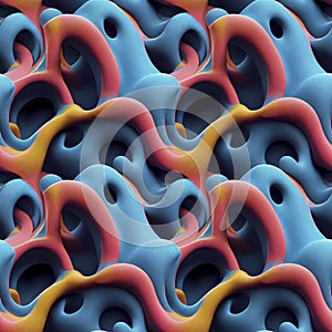 Abstract colorful funky surreal psychedelic dynamic liquid 3D forms substance seamless pattern