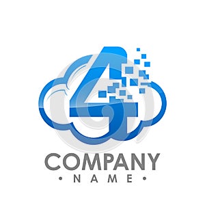 Creative abstract data cloud number four vector logo design temp