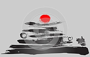 Creative Abstract Gray Tone and Red Object background