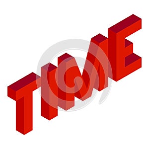 Creative abstract illustration with red word `time` on white background. Isometric design. 3D concept.