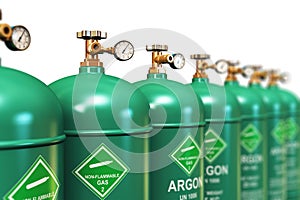 Row of liquefied argon industrial gas containers