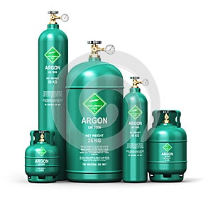 Set of different liquefied argon industrial gas containers