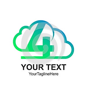 Creative abstract number four cloud vector logo design template