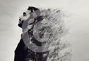 Creative abstract portrait of a guy shattered into pieces