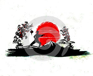 Creative abstract illustration of karate fighter