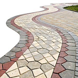 Abstract Paved Tiles Path Isolated on White Background