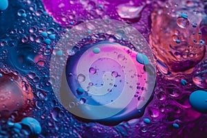 Creative abstract wallpaper of soapy colors with bubbles, refracting colors and tones