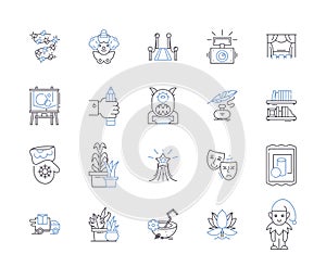 Creative activities outline icons collection. Innovative, Crafting, Drawing, Painting, Designing, Imaginative, Composing
