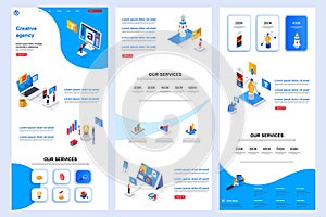 Creative agency isometric landing page. Idea generation, design and creativity corporate website design template. Web