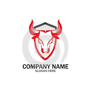 creative angry shield bull head logo design symbol vector illustration-vector