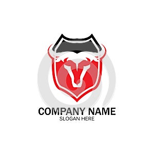 creative angry shield bull head logo design symbol vector illustration-vector