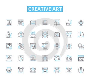 Creative art linear icons set. Visionary, Imaginative, Innovative, Expressive, Eccentric, Spirited, Colorful line vector