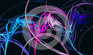 Creative artistic blue violet neon light dance on black background.
