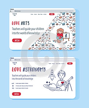 Creative Arts and Astrophysics for kids science club. Vector photo