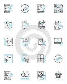 Creative arts linear icons set. Imagination, Inspiration, Colorful, Bold, Visionary, Expression, Innovation line vector