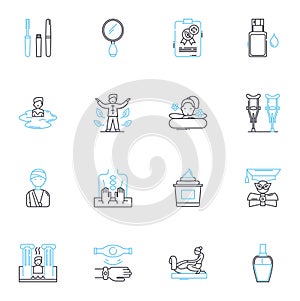 Creative arts linear icons set. Imperfection, Aesthetics, Beauty, Innovation, Originality, Expression, Skillfulness line