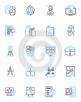 Creative arts linear icons set. Painting, Sculpture, Drawing, Printmaking, Photography, Design, Performance line vector