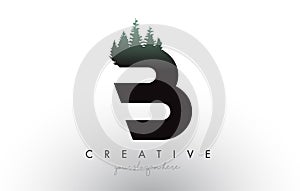 Creative B Letter Logo Idea With Pine Forest Trees. Letter B Design With Pine Tree on Top