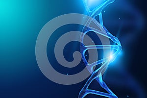 Creative background, dna structure, DNA molecule on a blue background, ultraviolet. 3d render, 3d illustration. The concept of