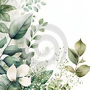 Creative Background with Hand-Painted Watercolor Leaves