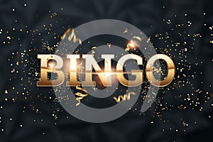 Creative background, the inscription bingo in gold letters on a dark background. Concept win, casino, idea, luck, lotto. 3D