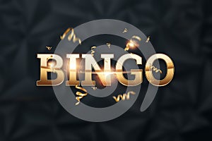Creative background, the inscription bingo in gold letters on a dark background. Concept win, casino, idea, luck, lotto. 3D
