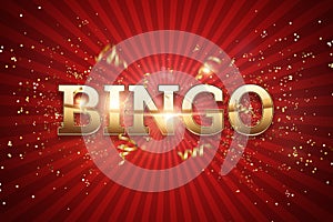 Creative background, the inscription bingo in gold letters on a red background. Concept win, casino, idea, luck, lotto. 3D