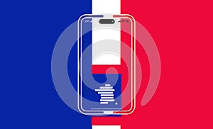 creative background theme France with rounded because simplified outline silhouette map of France, French vibrant national colors photo