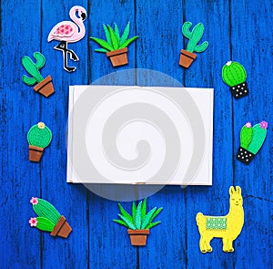 Creative background with trendy exotic hand drawn cut elements