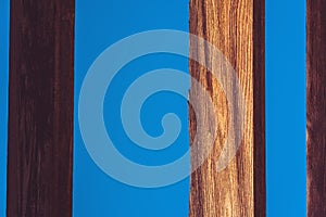 Creative background with wooden planks and blue sky
