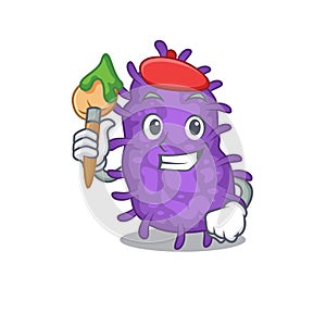 A creative bacteria bacilli artist mascot design style paint with a brush