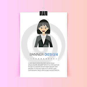 Creative banner design , business profile , paper with black clip , minimal style . card tag . badge , advertising element art