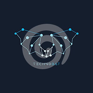 Creative bat of connection lines and dots, technology company vector logo concept. Wings logotype for network and