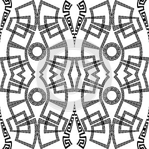 Creative beautiful black and white greek style ornamental hand drawn seamless pattern. Vector geometric wavy lines, circles and
