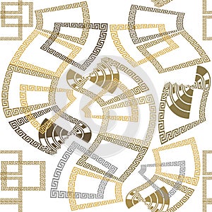 Creative beautiful greek style ornamental hand drawn seamless pattern. Vector geometric wavy lines and shapes abstract background