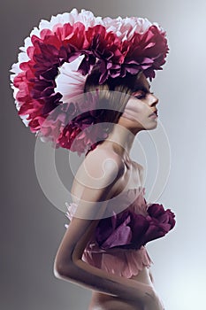 Creative beauty shot with pink headdress