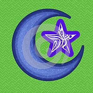 Creative Big Crescent Moon with Arabic Islamic Calligraphy of text Eid Mubarak in Star shape for Muslim Community