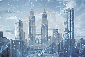 Creative binary code city background.