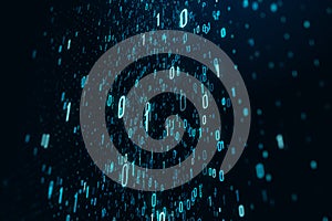 Creative binary coding on dark wallpaper. Matrix and security concept.