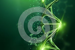 Creative, biological background, DNA structure, DNA molecule on a green background. 3d render, 3d illustration. The concept of