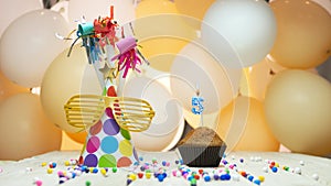 Creative birthday greetings with number 5, festive background with balloons for five years, decorations for the holiday
