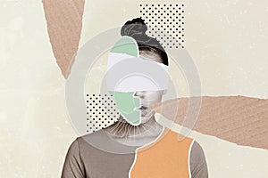 Creative bizarre collage of surprised woman with half face green white empty space aesthetic medicine procedure concept